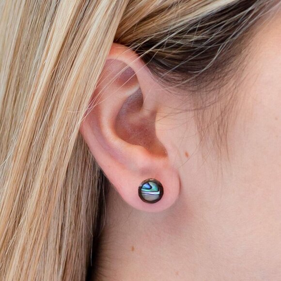 One-of-a-Kind Organic Shell Stud Earrings - Handmade Abalone & Colorful Options - Picture 3 of 6